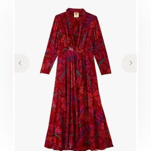 Farm Rio Red Delicate Leaves Maxi Dress Size Medium